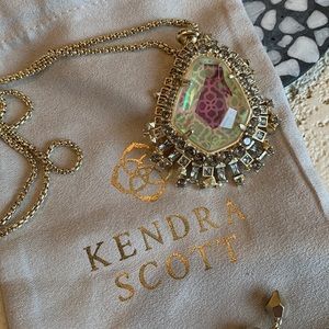 Kendra Scott gold statement necklace adjustable necklace w stones pouch included